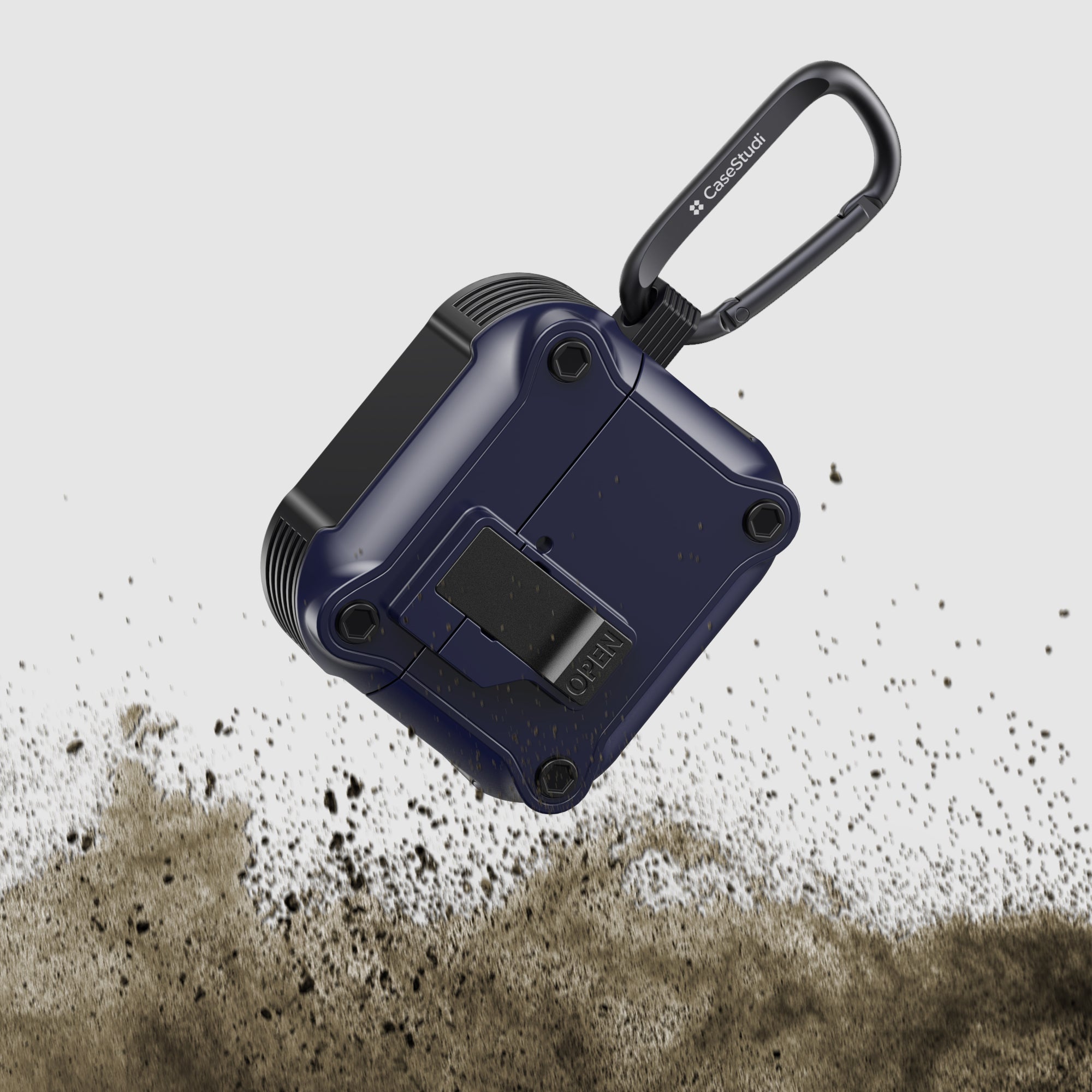 Casestudi Impact Series AirPods 4 Case in navy, featuring a specialized anti-drop design for enhanced protection against accidental falls, combining rugged functionality with sleek style.
