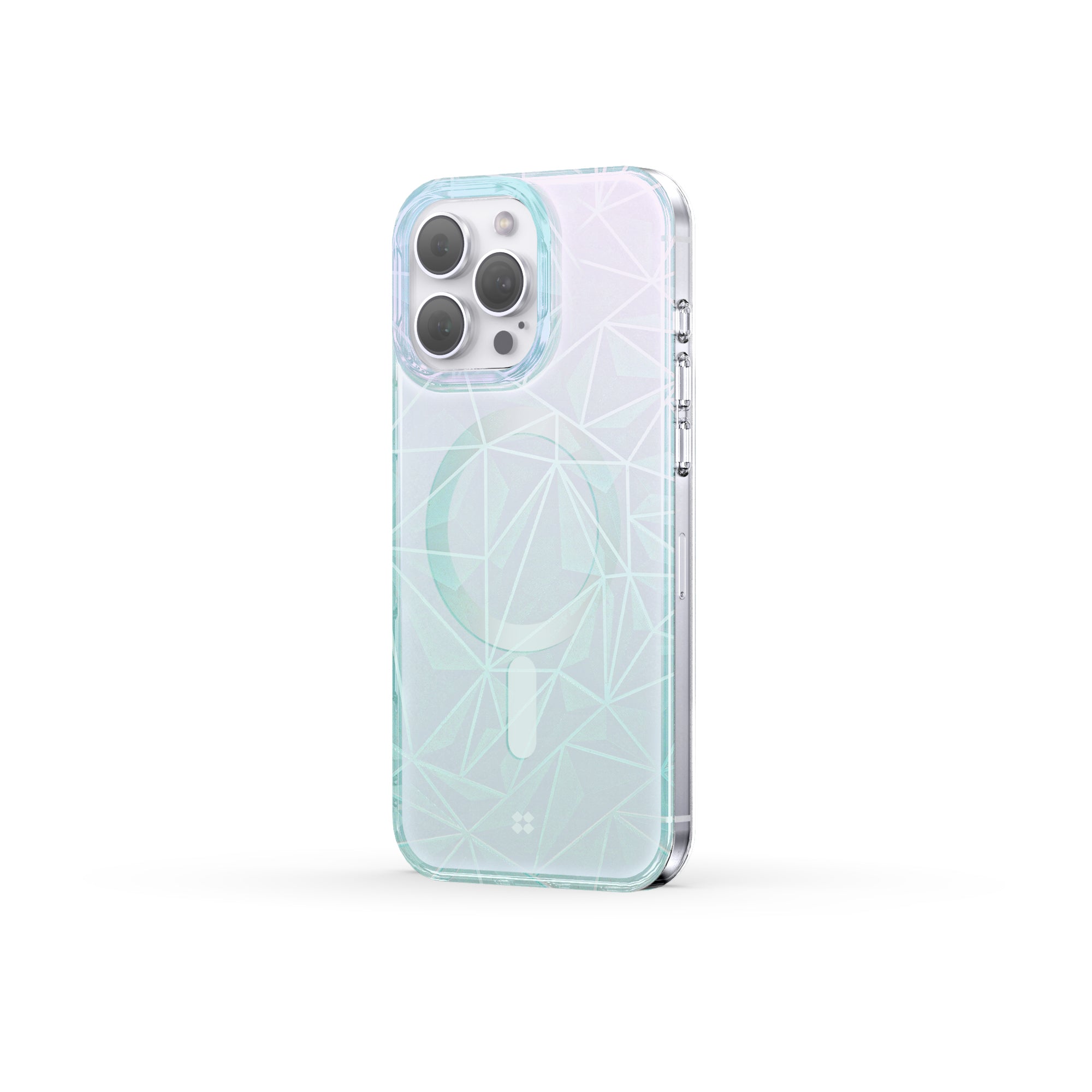 iPhone 16 6.9 inch case with a distinctive holographic diamond design, offering anti-scratch protection and effortless snap-on installation.