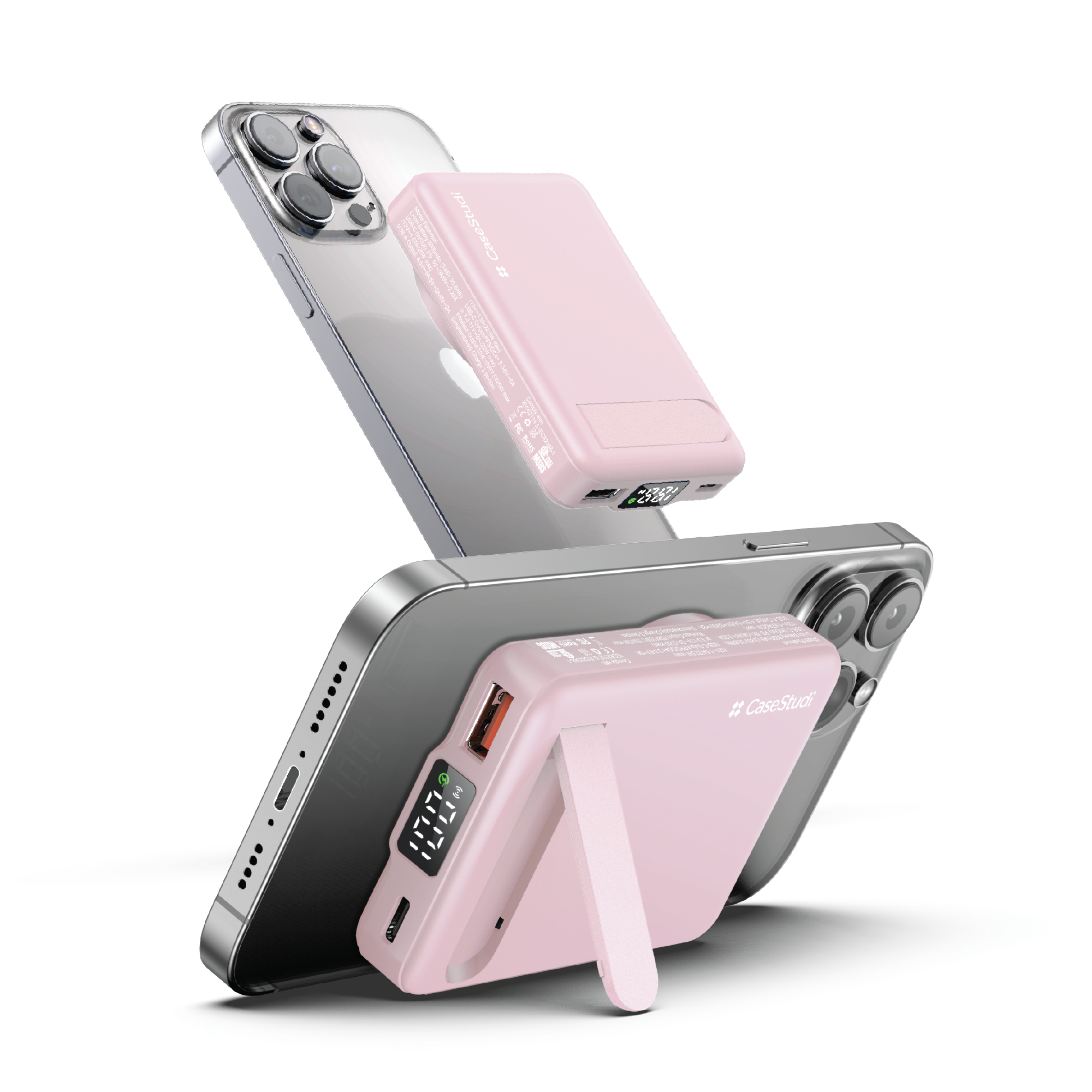 Casestudi FlashMini Power Bank: 8000mAh portable EDC with fast charging, dual ports, and a built-in stand for convenient video viewing.