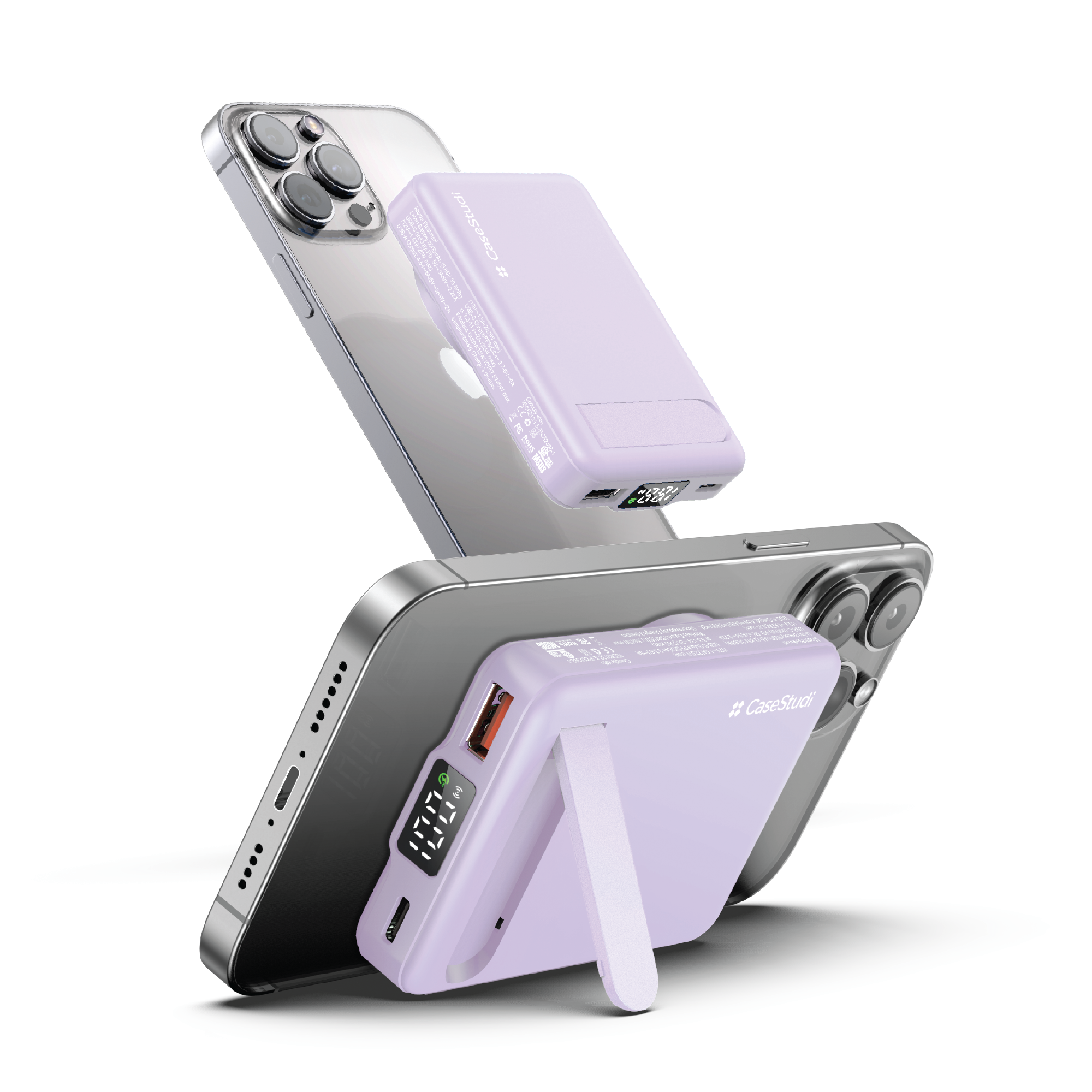 Casestudi FlashMini Power Bank: 8000mAh compact EDC with dual ports, fast charging, and an integrated stand for effortless video watching.