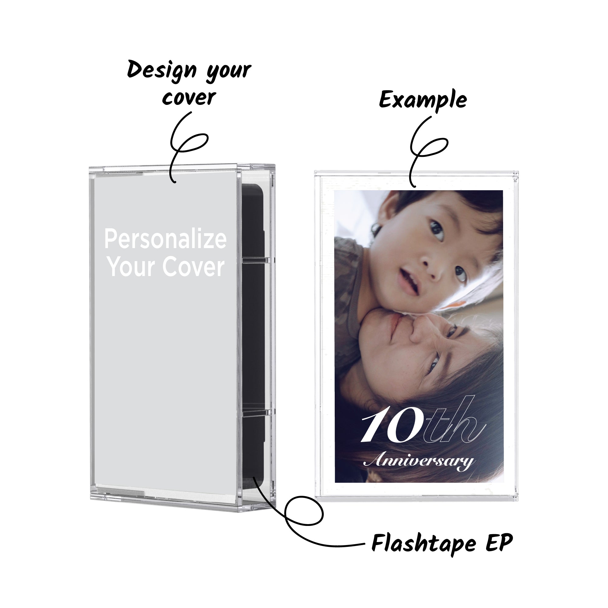 Casestudi Flashtape EP: Personalize your cassette cover insert for a unique touch—perfect as a gift for weddings, graduations, Valentine's Day, anniversaries, newborn celebrations, concert merchandise, or university memorabilia.