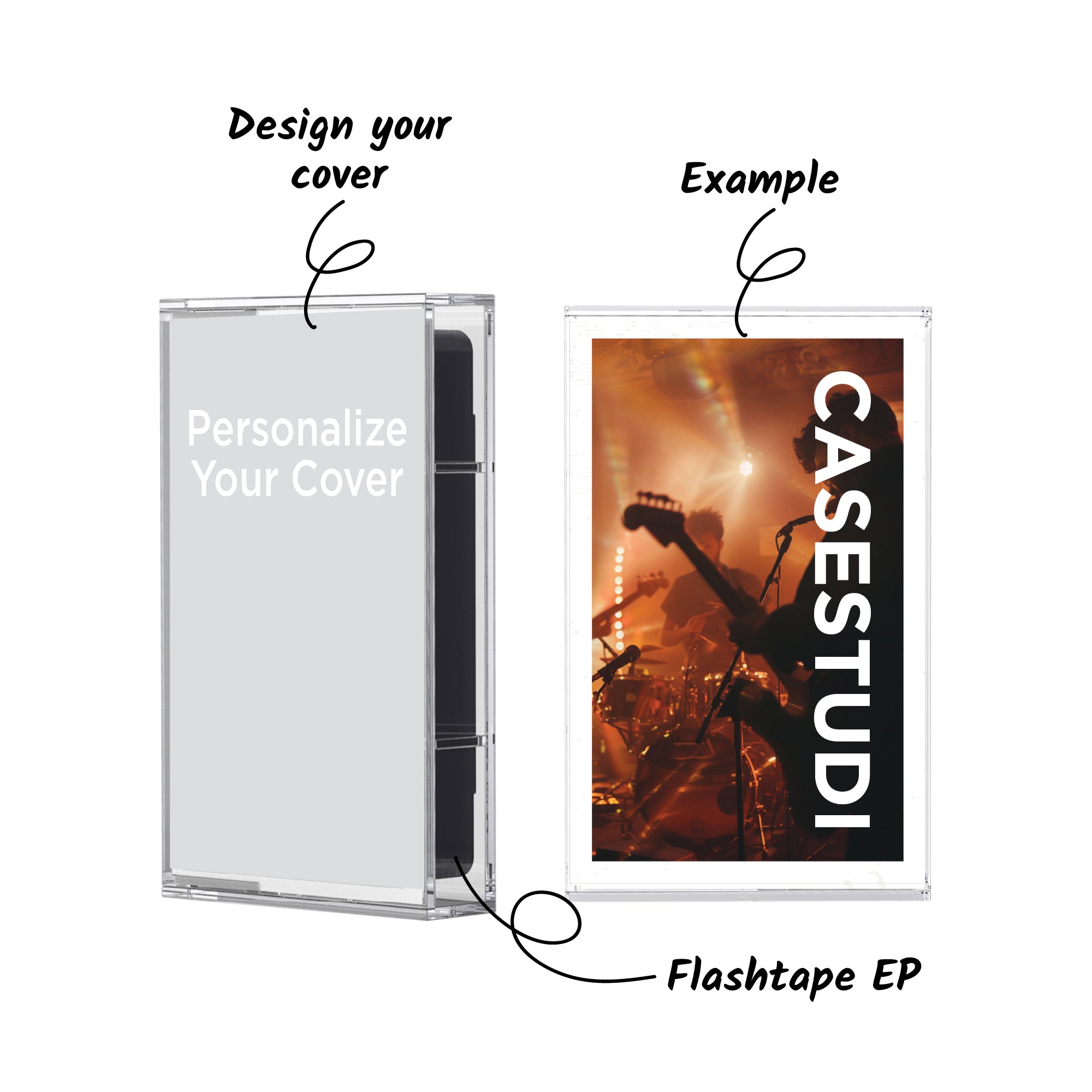 Casestudi Flashtape: Personalize your cassette cover insert for a unique touch—perfect as a gift for weddings, graduations, Valentine's Day, anniversaries, newborn celebrations, concert merchandise, or university memorabilia.