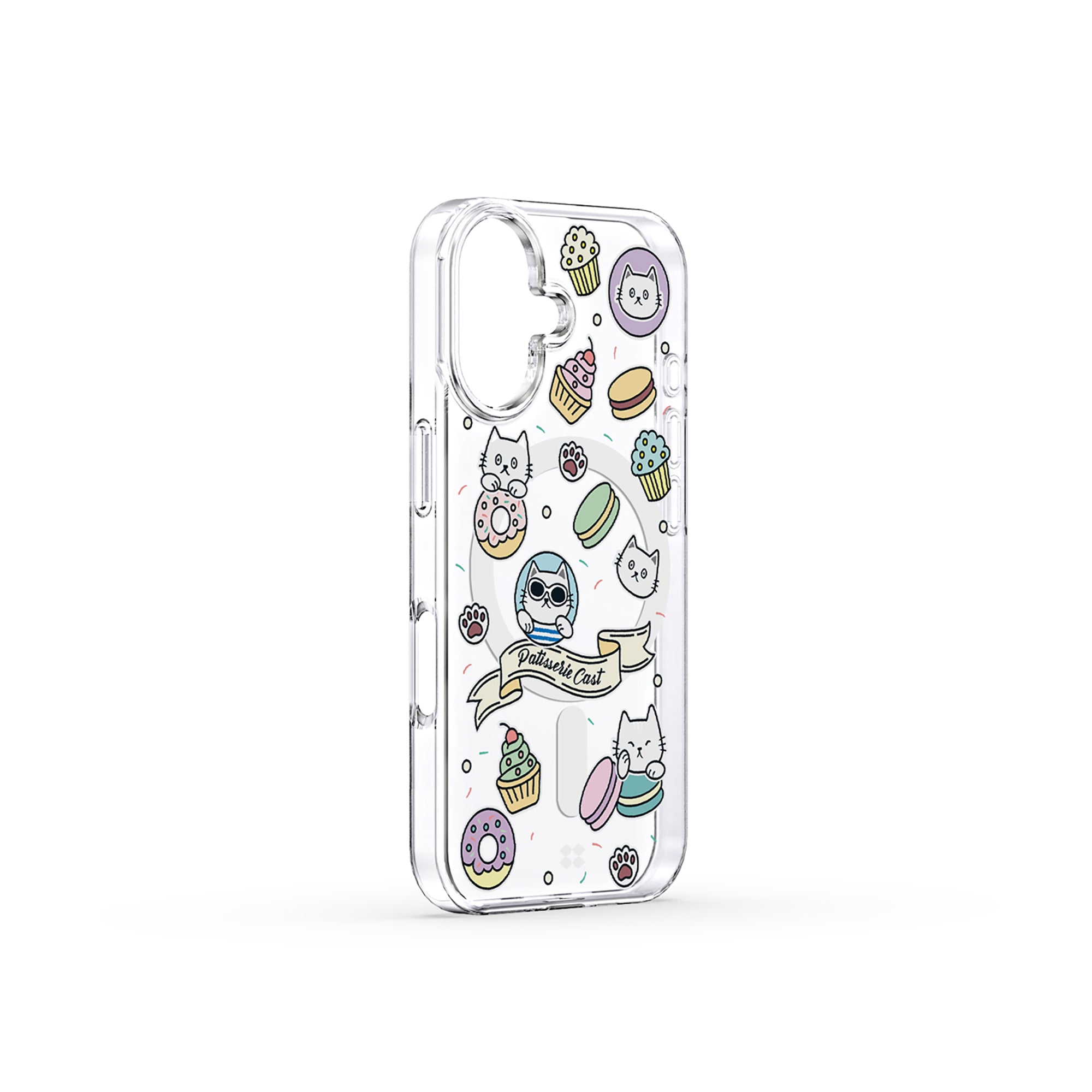 Bare Casestudi iPhone 16 Case showcasing a colorful design of donuts, cupcakes, and macarons, bringing fun and practicality together.