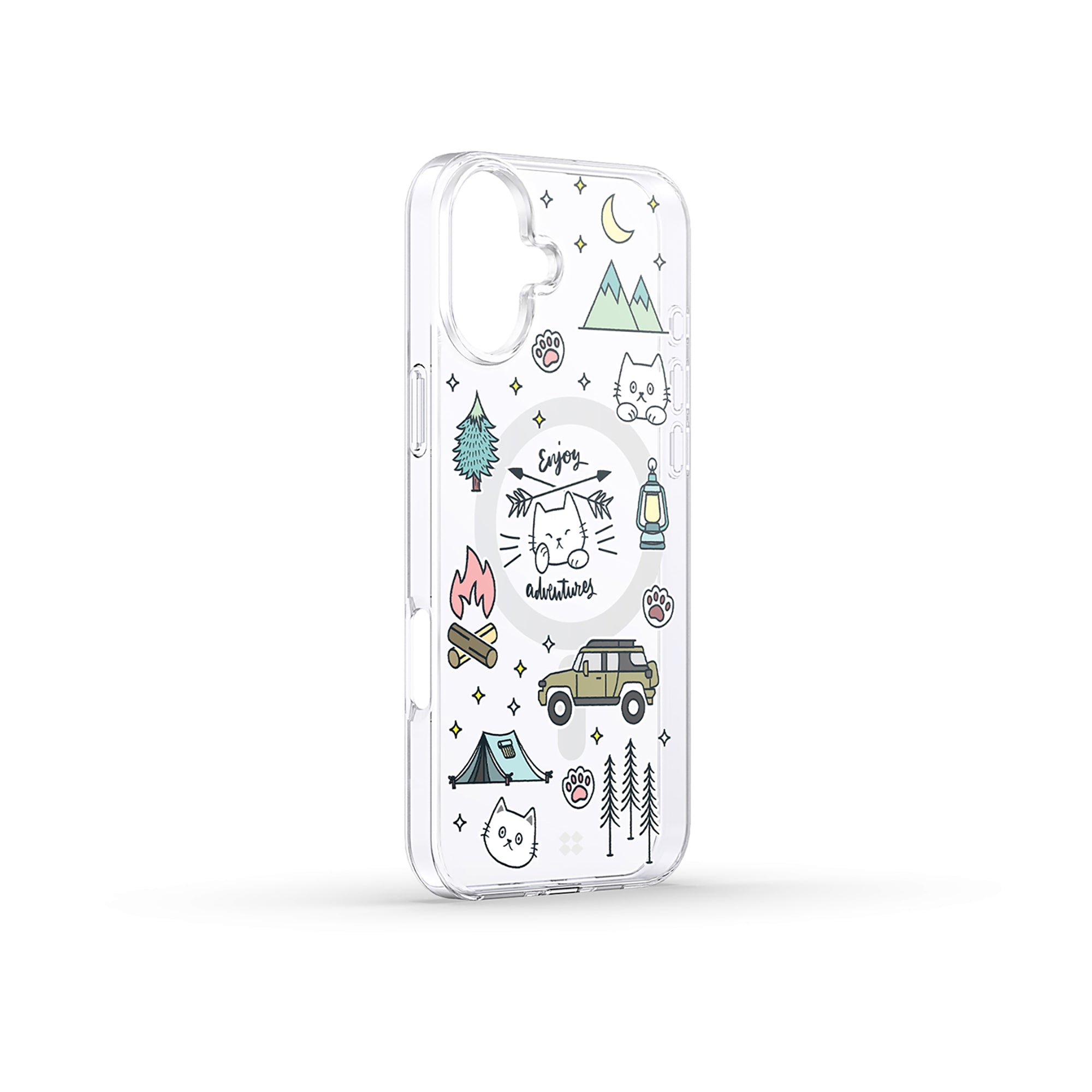 Casestudi iPhone 16 Plus Case showcasing a warm Cast cat campfire design, perfect for cat lovers and nature enthusiasts who enjoy outdoor adventures.