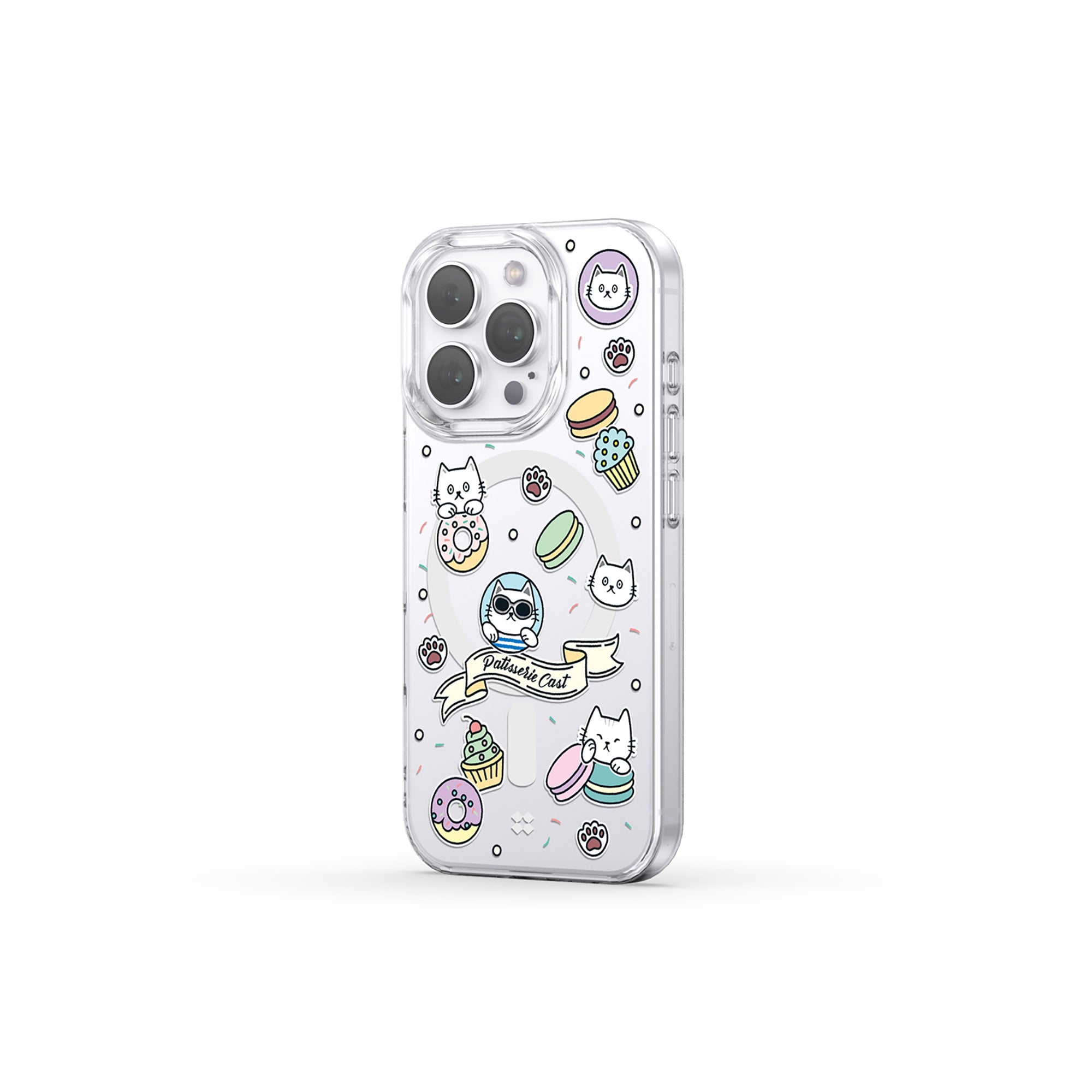 Casestudi iPhone 16 Pro Case featuring a vibrant pattern of donuts, cupcakes, and macarons, offering premium protection with a delightful dessert-themed design.