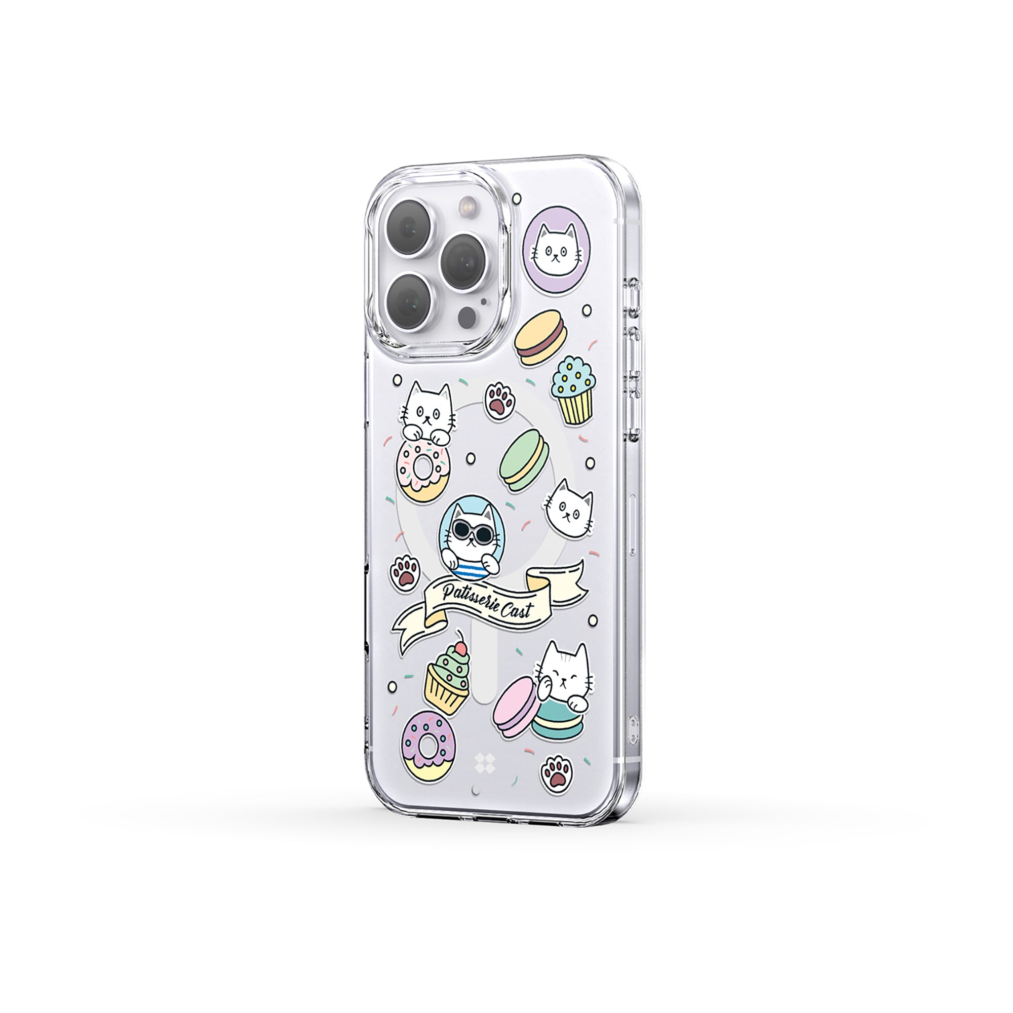 Casestudi iPhone 16 Pro Max Case featuring a vibrant pattern of donuts, cupcakes, and macarons, offering premium protection with a playful dessert-inspired design.