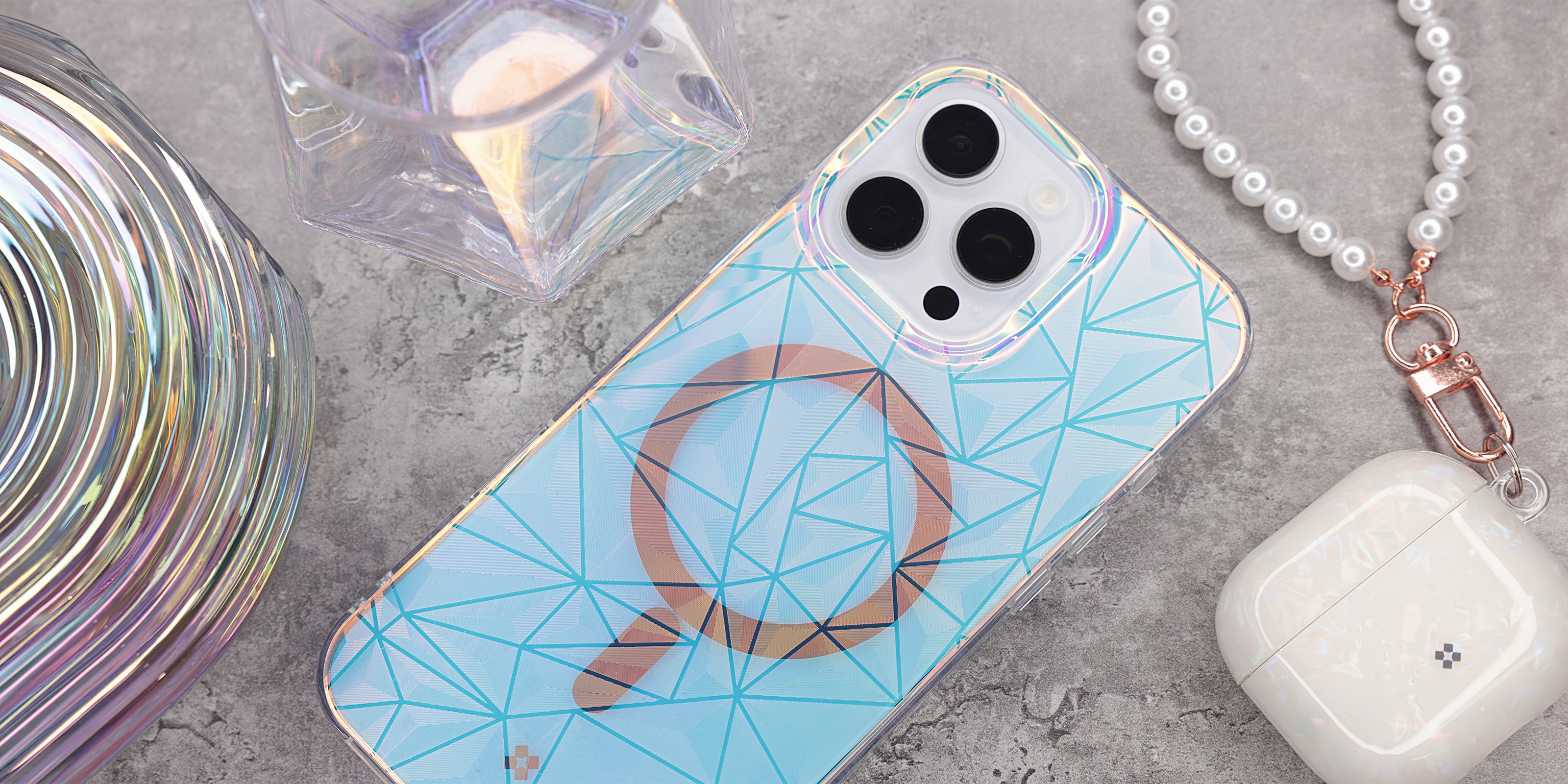 The Gala Case for iPhone 16 / 16 Pro series combines minimalist elegance with captivating charm. Its holographic diamond pattern shimmers and shifts colors under light, adding a touch of glamour to its low-profile design. Durable and MagSafe compatible, it offers both style and reliable protection.