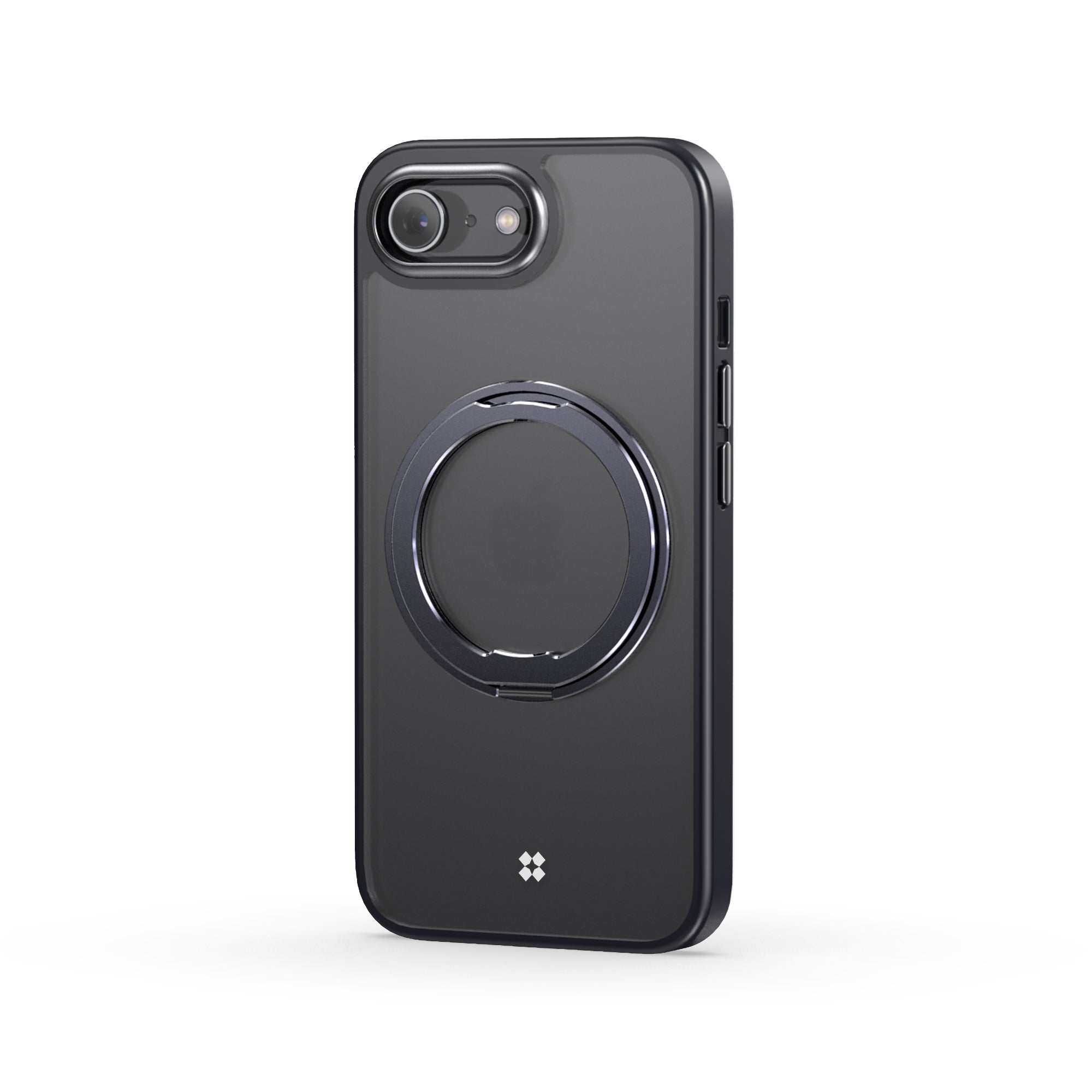 Casestudi Mag Plus 16e case featuring a sleek back design with a built-in ring stand seamlessly closed. The minimalist aesthetic maintains a smooth profile while keeping the stand discreetly integrated for easy access when needed.