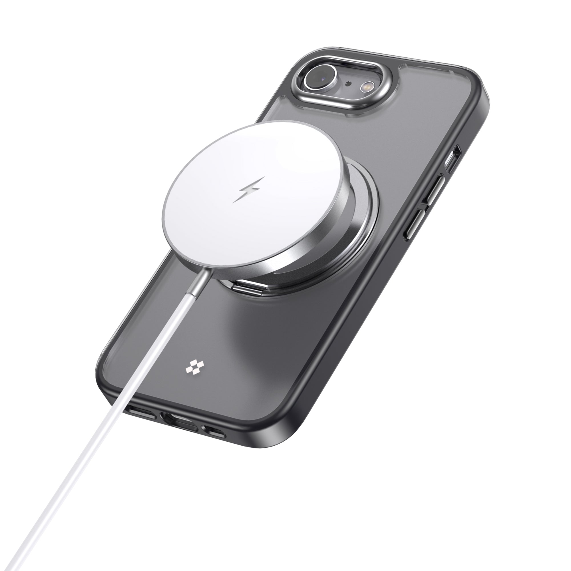Casestudi Mag Plus 16e case with a built-in magnetic ring, demonstrating seamless compatibility with wireless charging. The design ensures efficient charging without the need to remove the case, offering convenience for daily use.