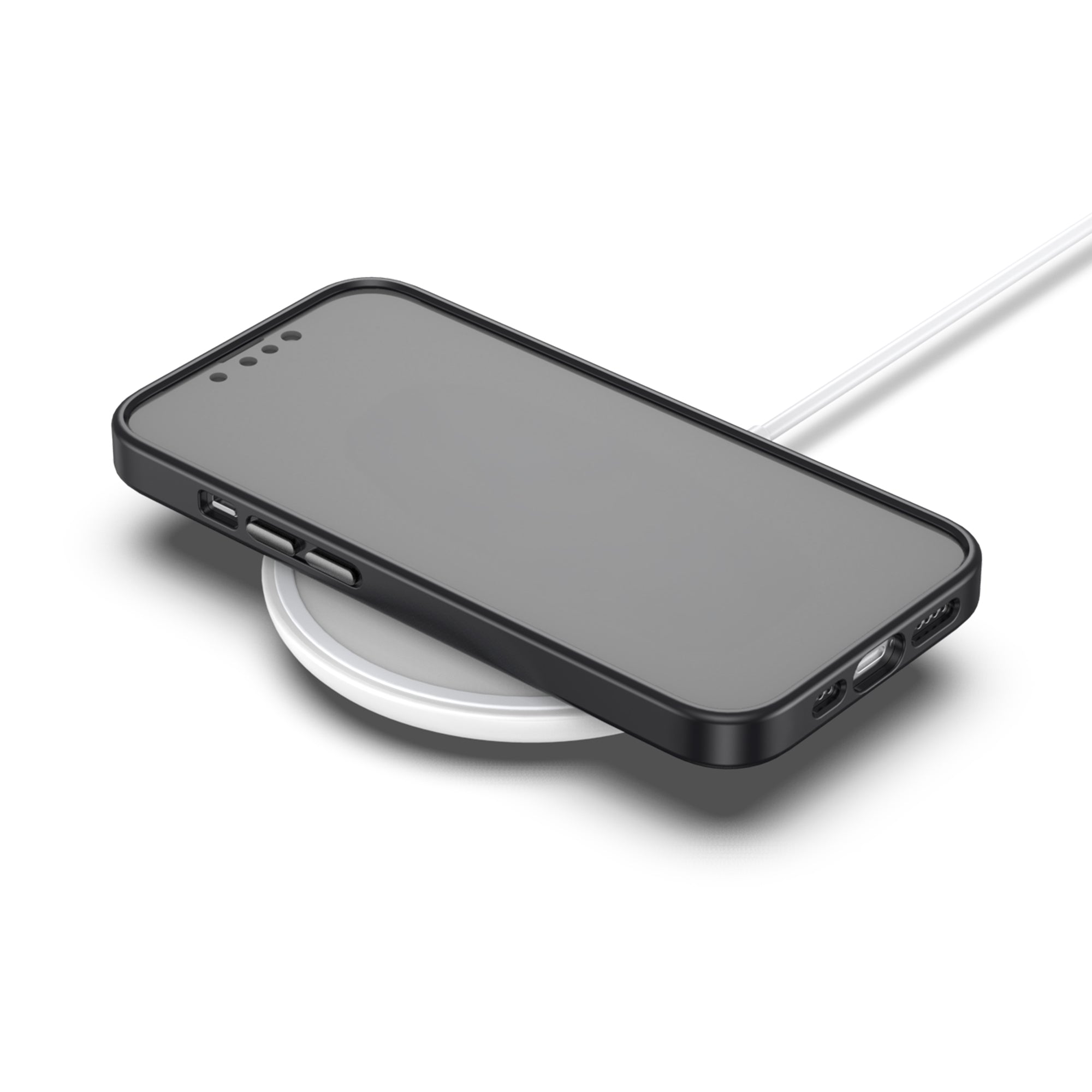 Casestudi Mag Plus 16e case with a built-in magnetic ring, demonstrating seamless compatibility with wireless charging. The design ensures efficient charging without the need to remove the case, offering convenience for daily use.