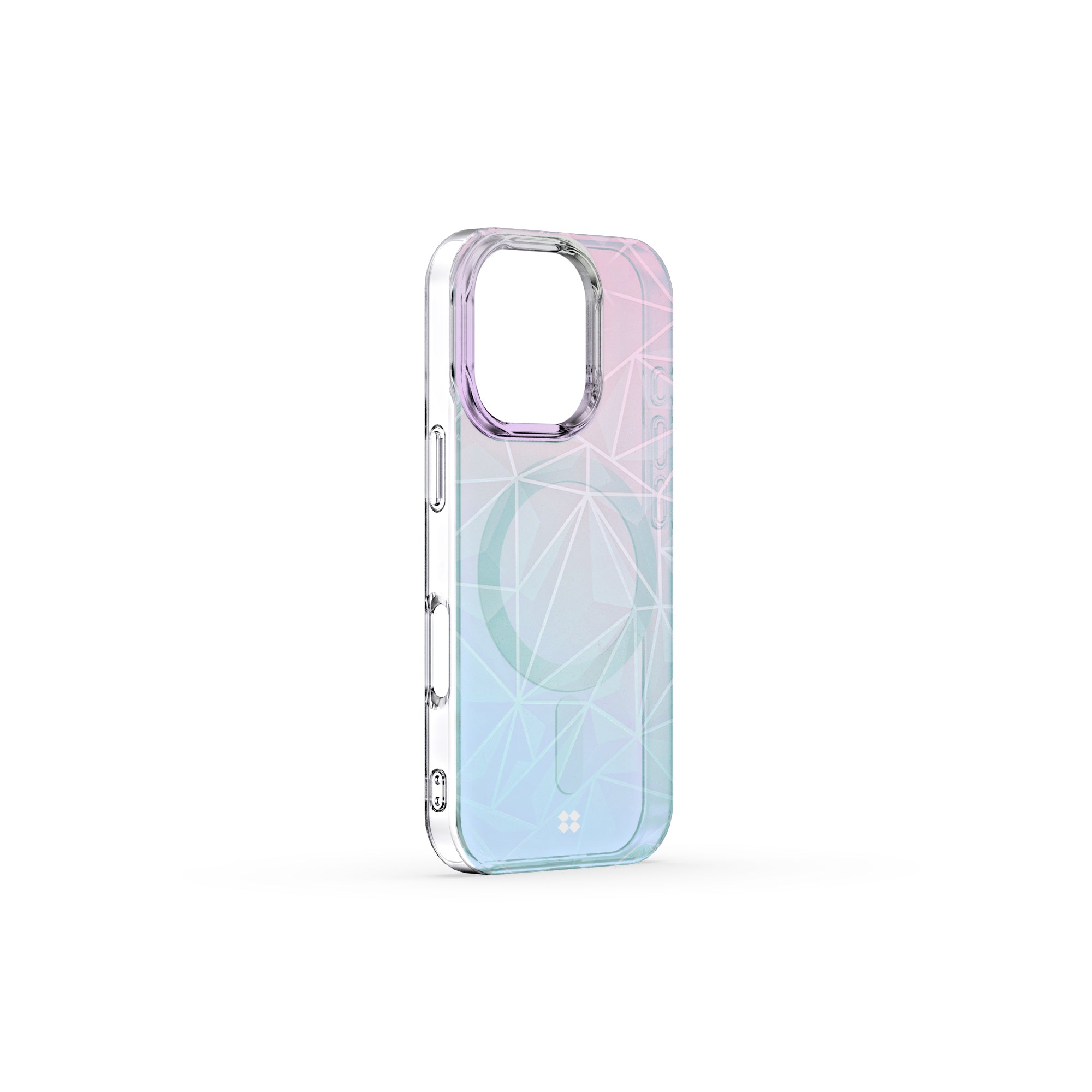 Stylish iPhone 16 6.3 inch case with a holographic diamond pattern and a seamless blend of glossy and matte textures
