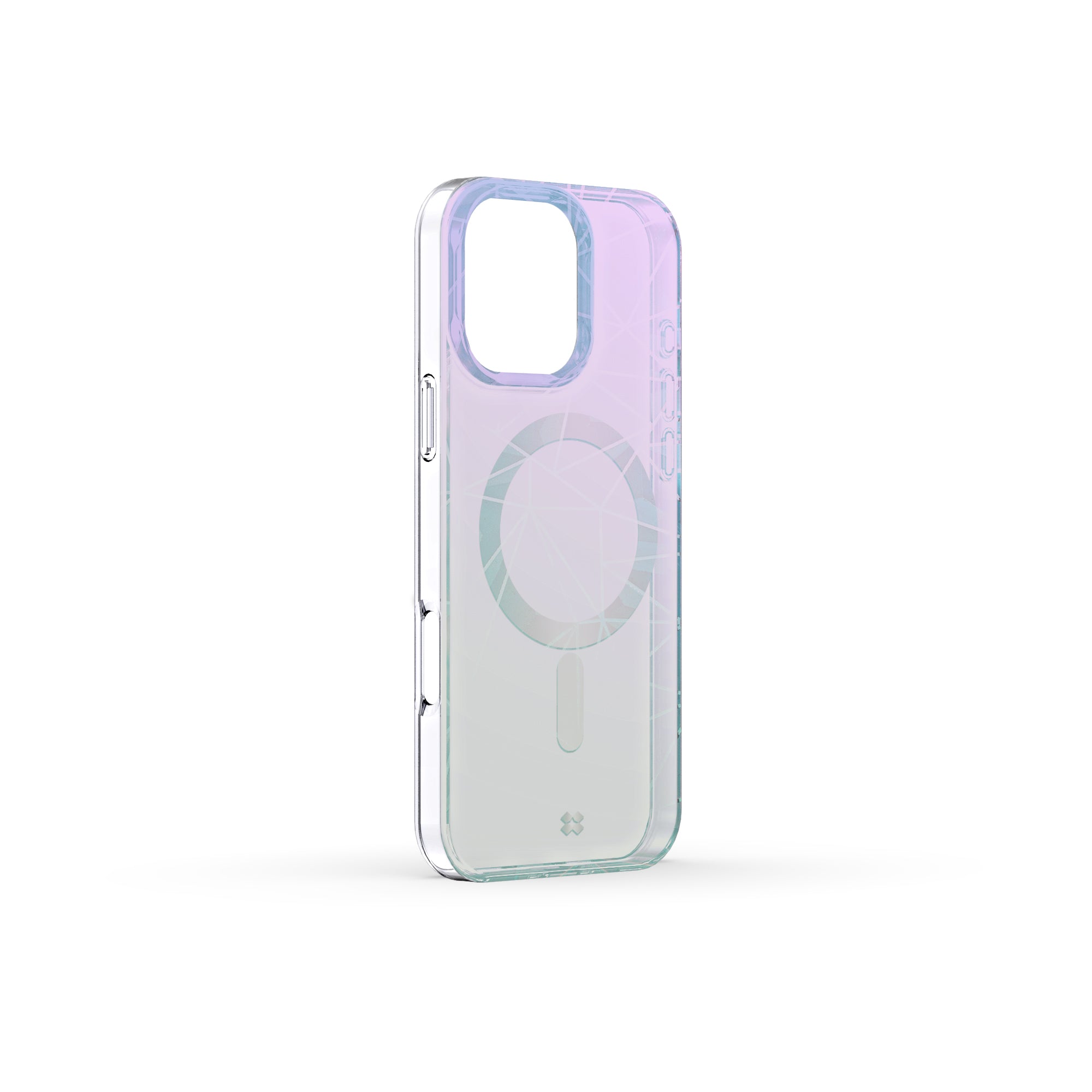iPhone 16 6.9 inch case with a distinctive holographic diamond design, offering anti-scratch protection and effortless snap-on installation.