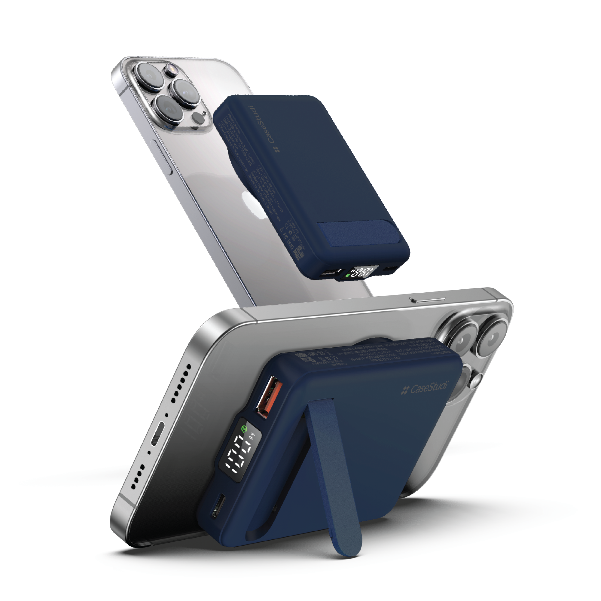 Casestudi FlashMini Power Bank: A portable EDC with fast charging, dual ports, and a convenient stand for video viewing anytime, anywhere.