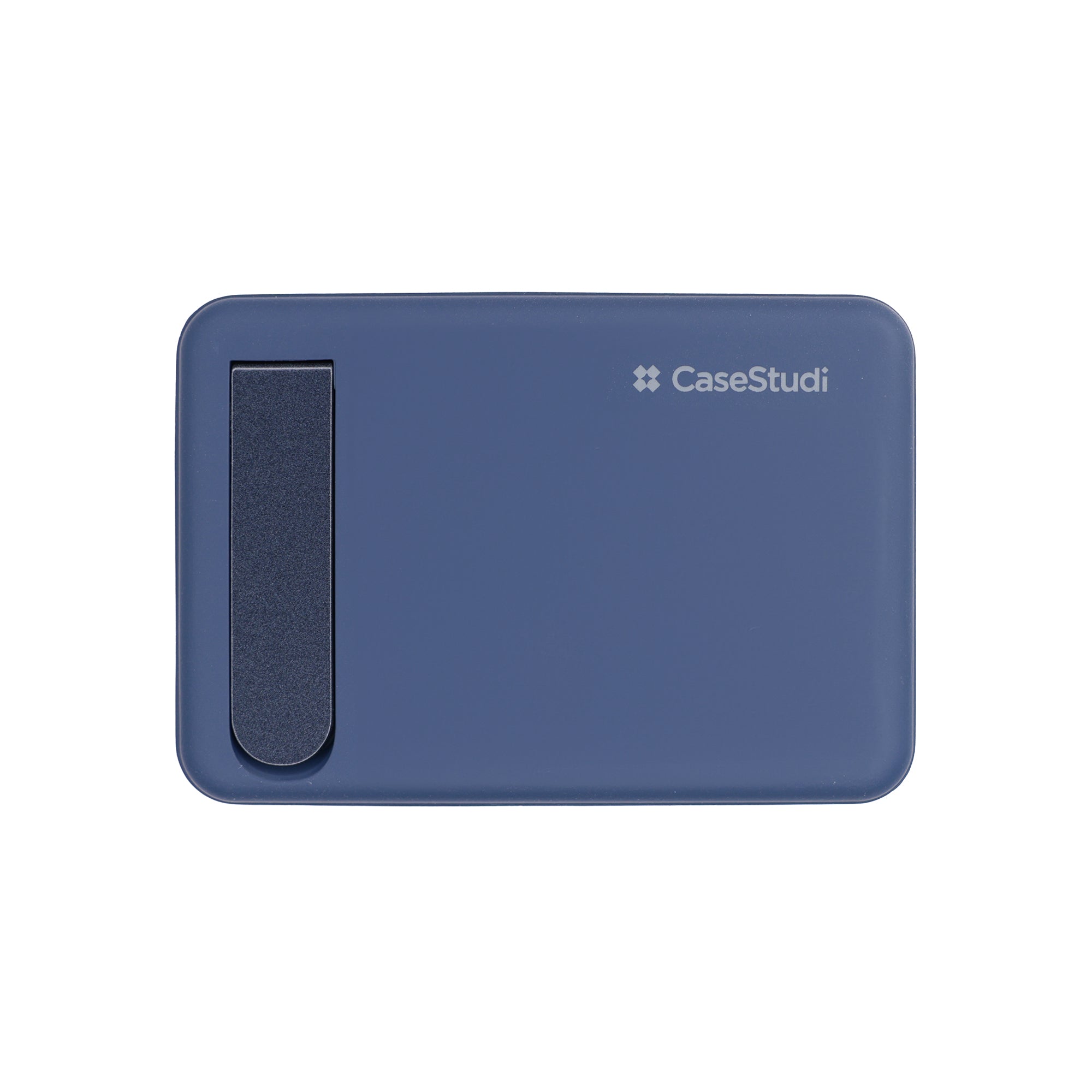 Front view of Casestudi FlashMini Power Bank: Foldable video stand, rubberized finish for a comfortable grip, and a clean, minimalist design.