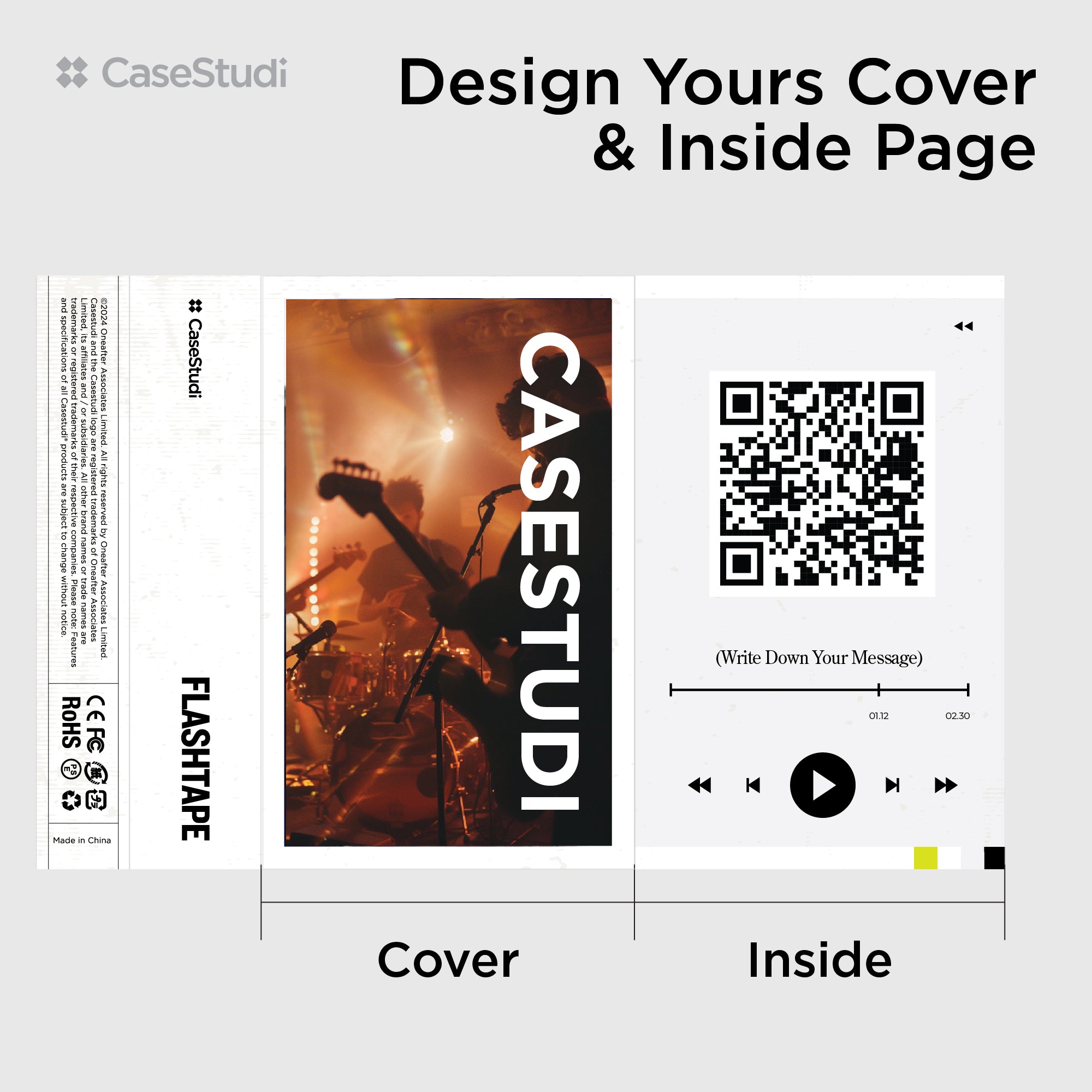 Personalize your Flashtape with a meaningful message in custom typography. Choose from our curated background artworks to create a one-of-a-kind keepsake—perfect for anniversaries, weddings, concert merch, or corporate gifts.