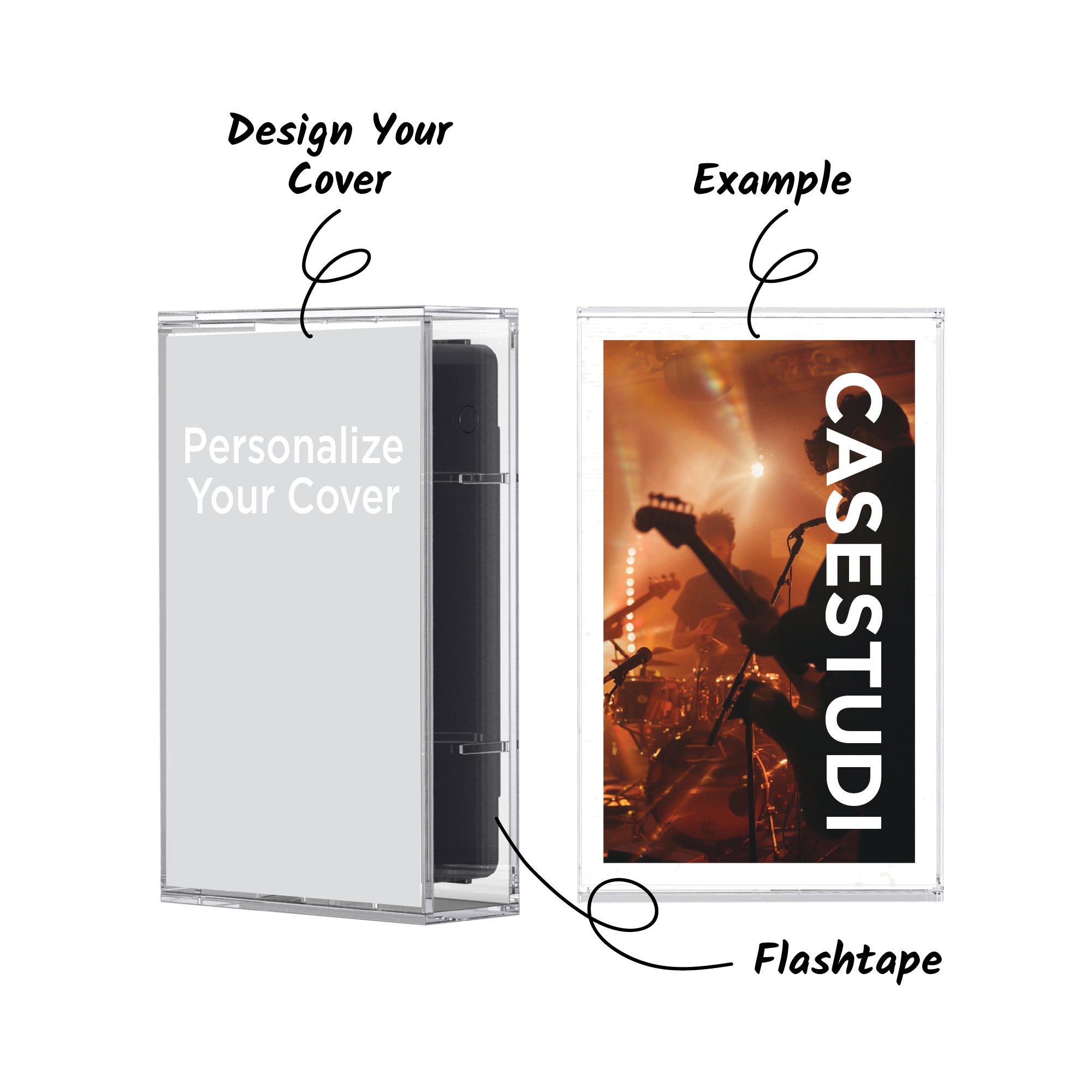 Casestudi Flashtape: Personalize your cassette cover insert for a unique touch—perfect as a gift for weddings, graduations, Valentine's Day, anniversaries, newborn celebrations, concert merchandise, or university memorabilia.