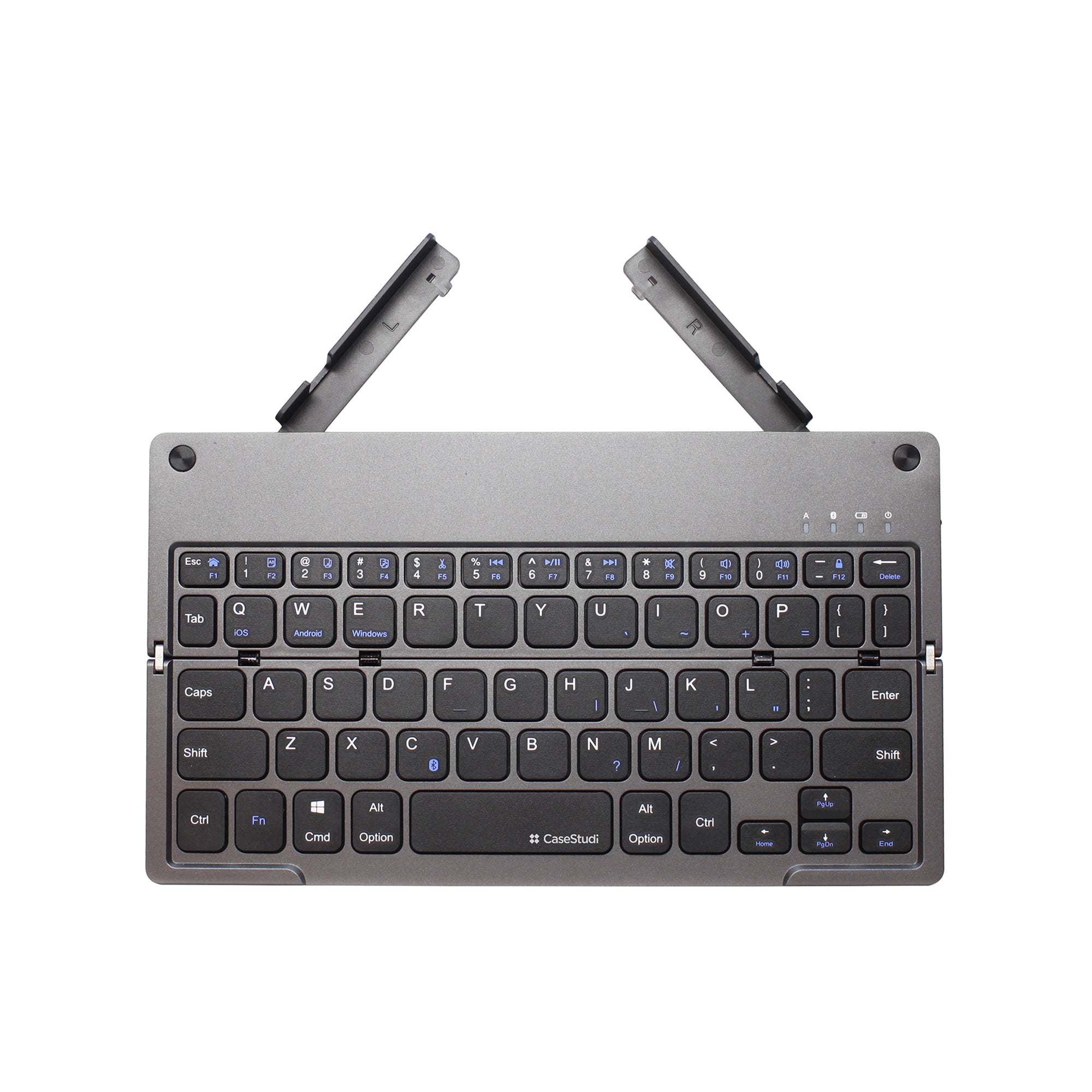 Casestudi Foldboard Stand unfolded, displaying its compact and lightweight design.