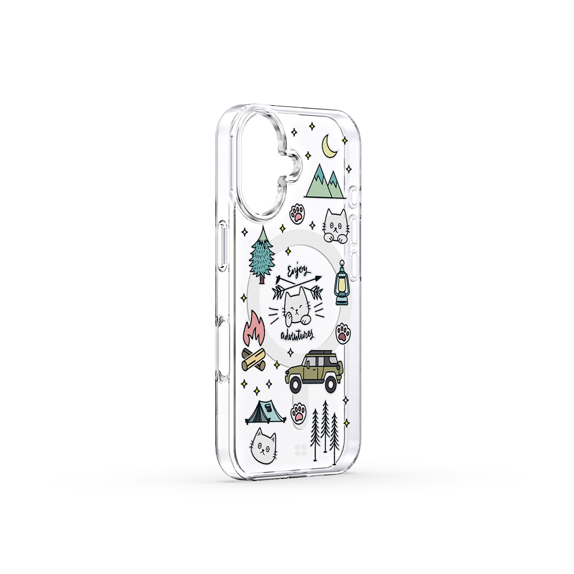 Casestudi iPhone 16 Case with a Cast cat campfire design, perfect for cat lovers and camping enthusiasts seeking a stylish lifestyle accessory.