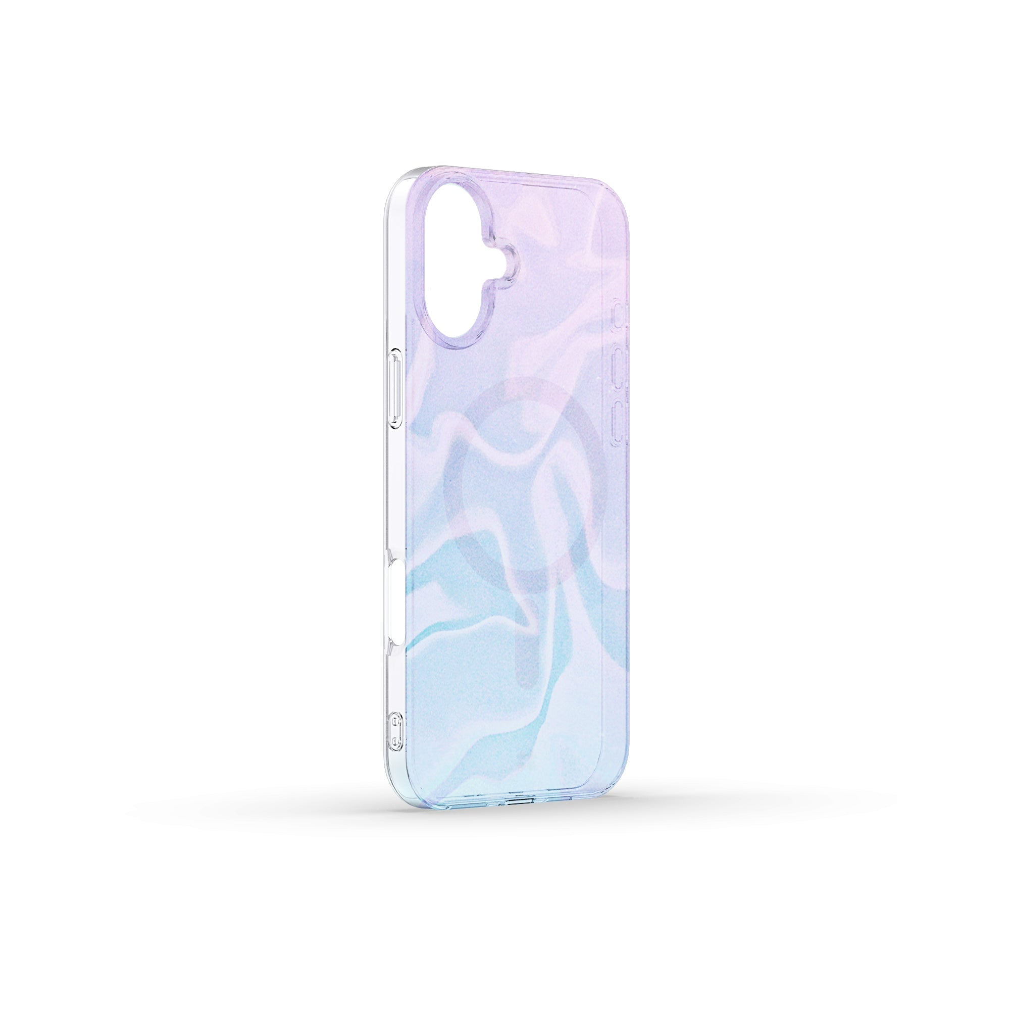 A stunning iPhone 16 Plus 6.7-inch case, shown without a phone, showcasing its dazzling holographic design with a silk-like shine and scratch-resistant finish.