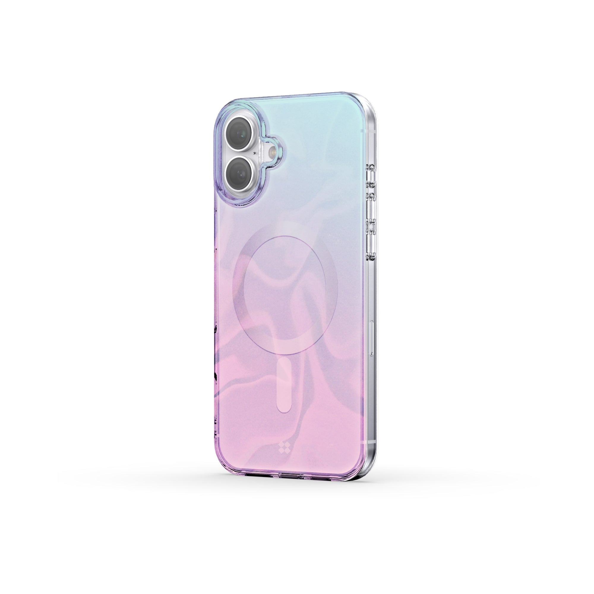 iPhone 16 Plus 6.7-inch case featuring a distinctive holographic design with a silk-like shine, providing anti-scratch protection and easy snap-on installation.