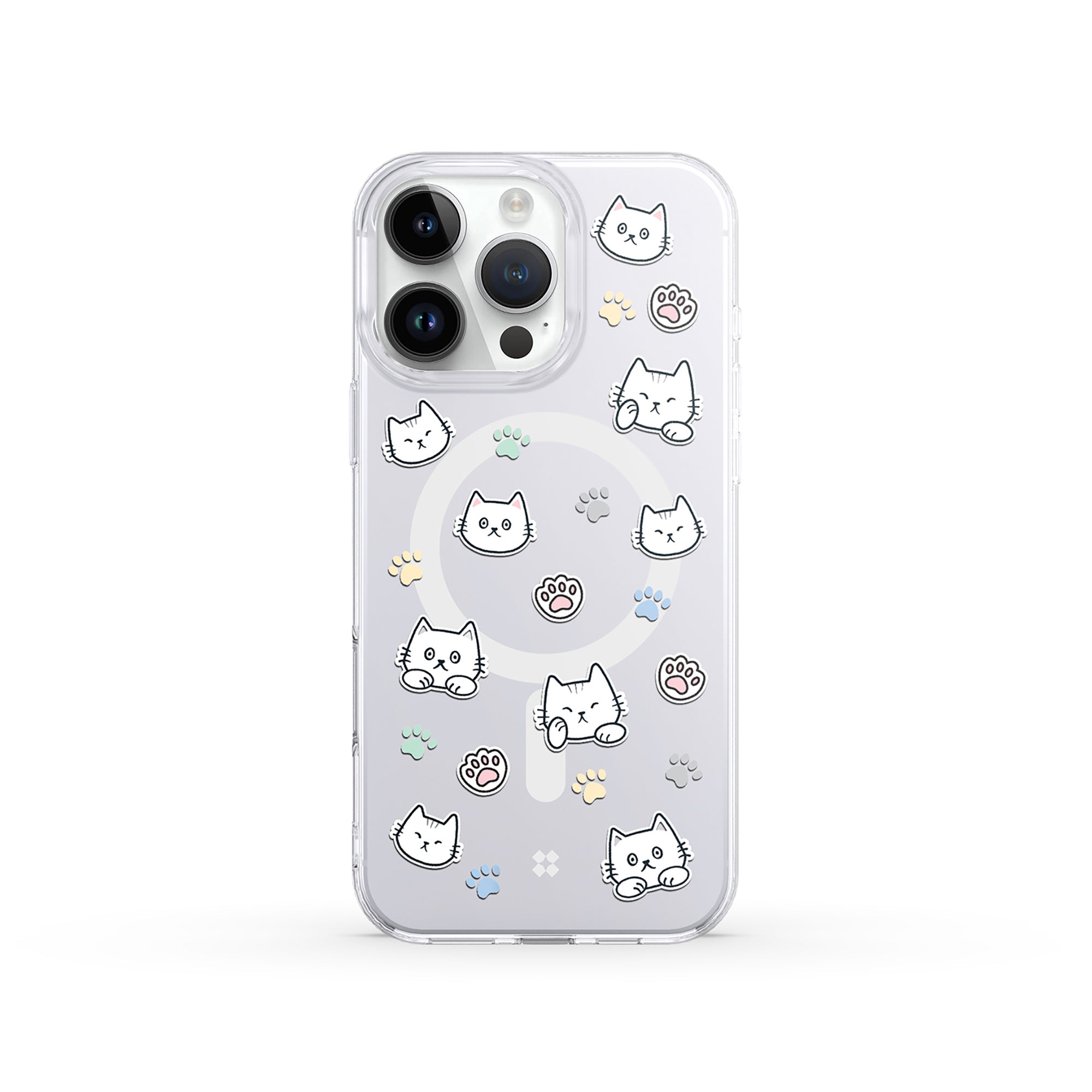 Casestudi iPhone 16 Pro Max Case with a front view showcasing the Cast character design and adorable cat footprints, perfect for cat lovers seeking premium protection.