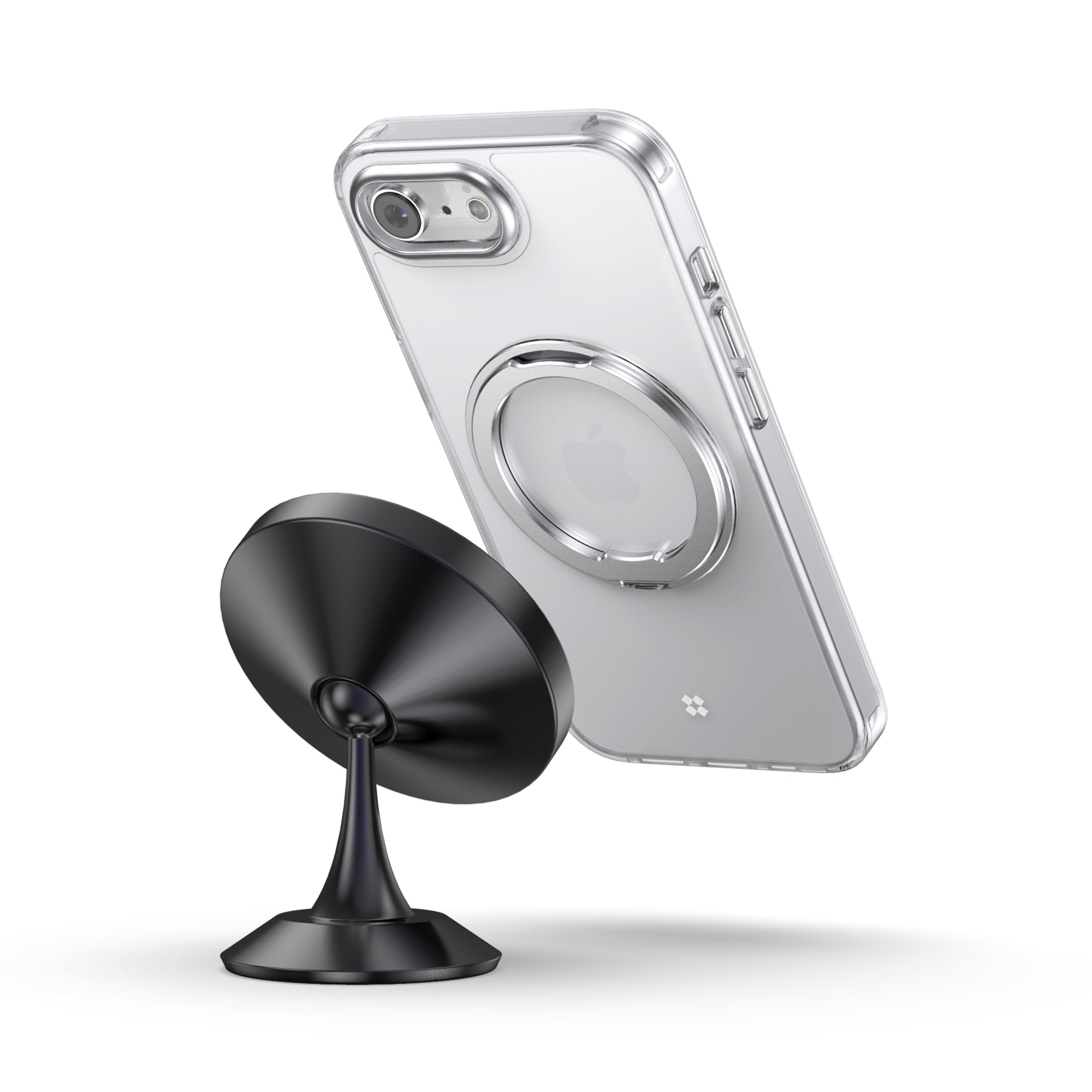 Casestudi Mag Plus 16e case featuring a sleek back design with a built-in ring stand seamlessly closed. The minimalist aesthetic maintains a smooth profile while keeping the stand discreetly integrated for easy access when needed.