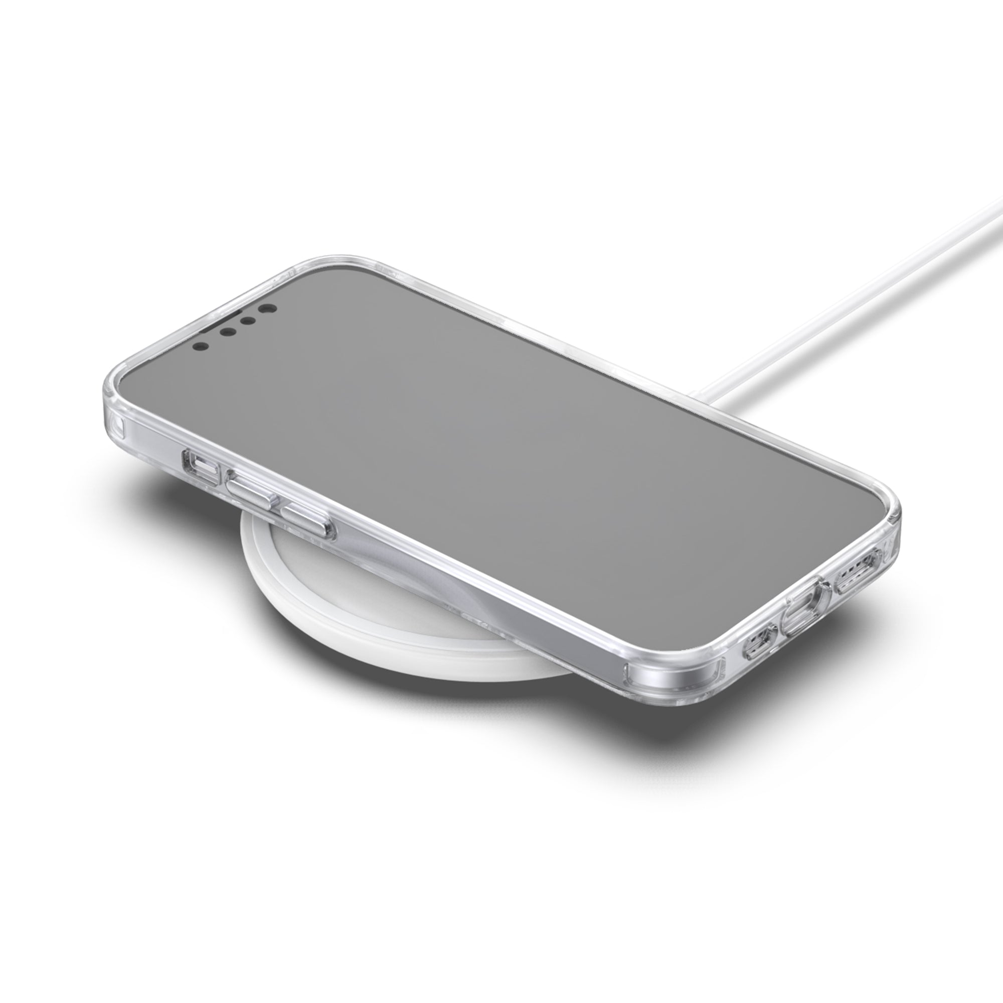 Casestudi Mag Plus 16e case with a built-in magnetic ring, demonstrating seamless compatibility with wireless charging. The design ensures efficient charging without the need to remove the case, offering convenience for daily use.