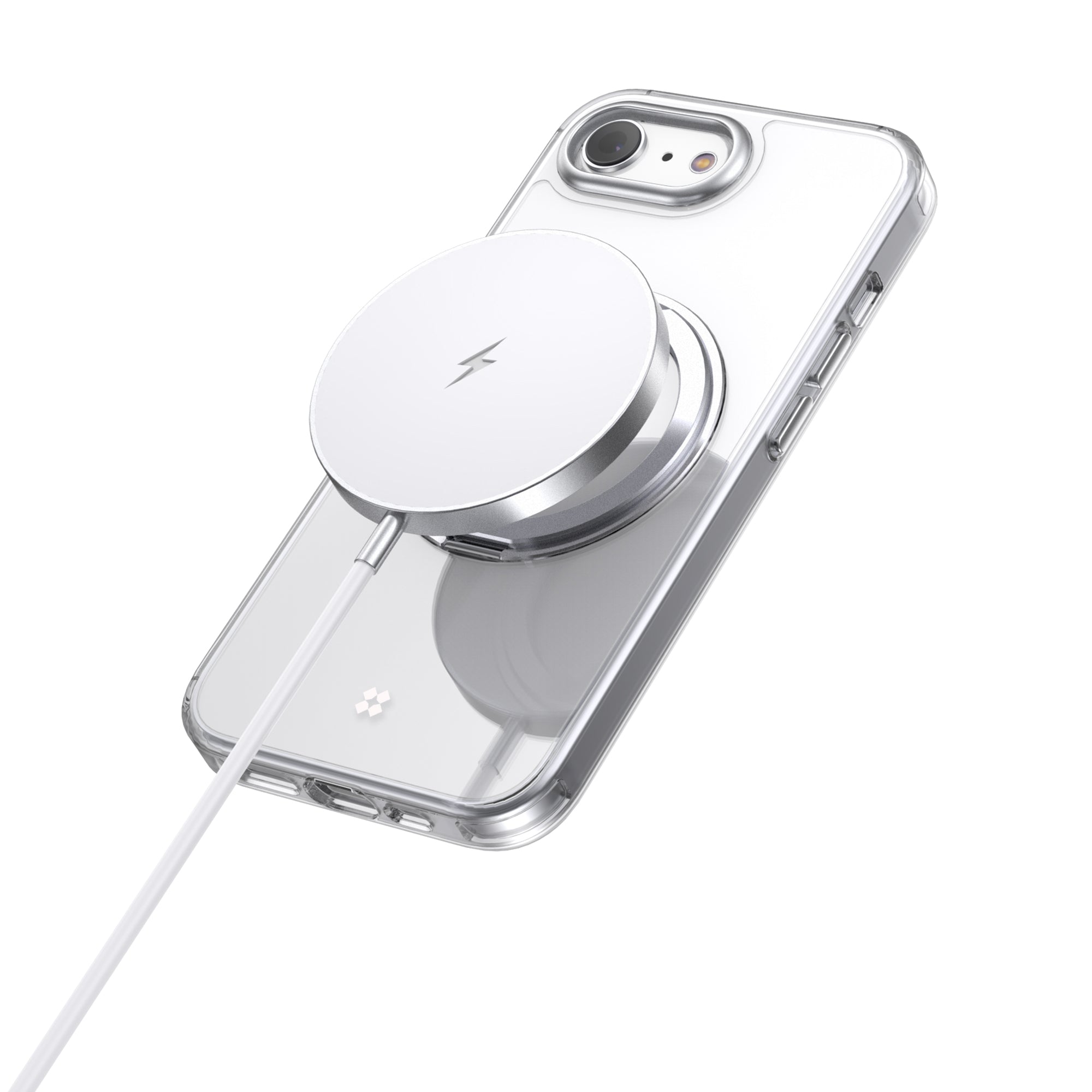 Casestudi Mag Plus 16e case with a built-in magnetic ring, demonstrating seamless compatibility with wireless charging. The design ensures efficient charging without the need to remove the case, offering convenience for daily use.
