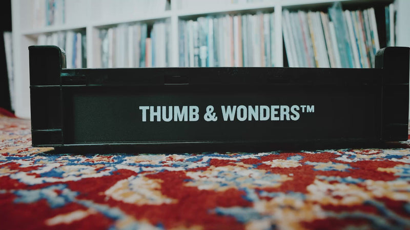 Demonstration of the Thumb & Wonders™ Stackrate foldable vinyl crate. The video highlights its tool-free, rapid assembly and high-capacity storage for up to 80 records. Designed with industry-standard dimensions compatible with Disk Union crates, it embodies a functional City Boy aesthetic for modern analog culture enthusiasts.