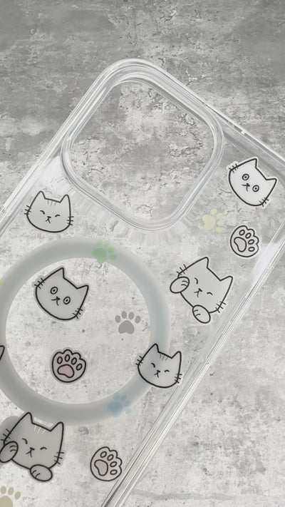 Casestudi iPhone 16 / 16 Pro series case features the adorable Cast the Cat alongside playful cat footprints. This charming design brings a whimsical touch to your device while offering reliable protection with a sleek and stylish finish.