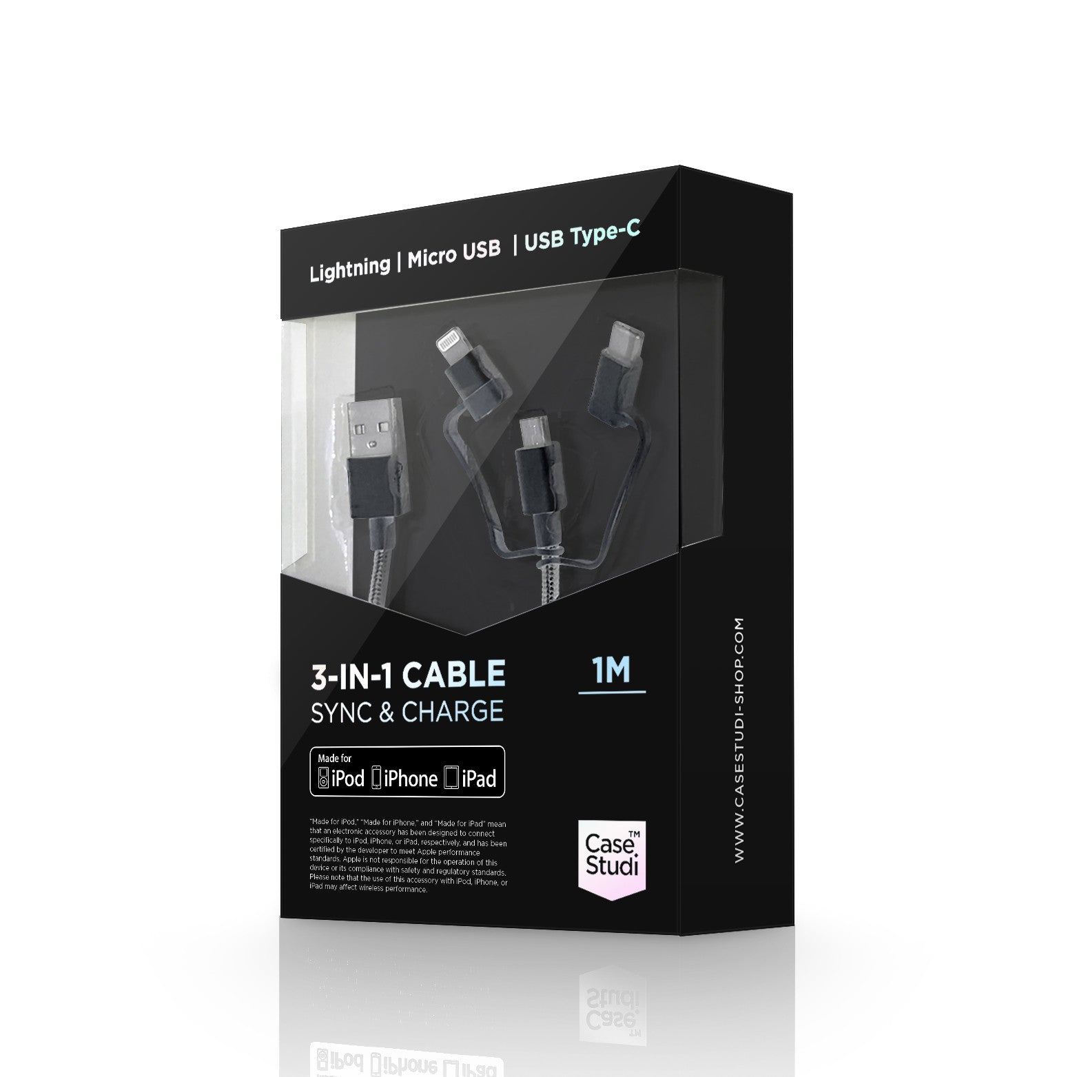 3-in-1 cable (Lightning, Type-C, Micro USB): Black 1M