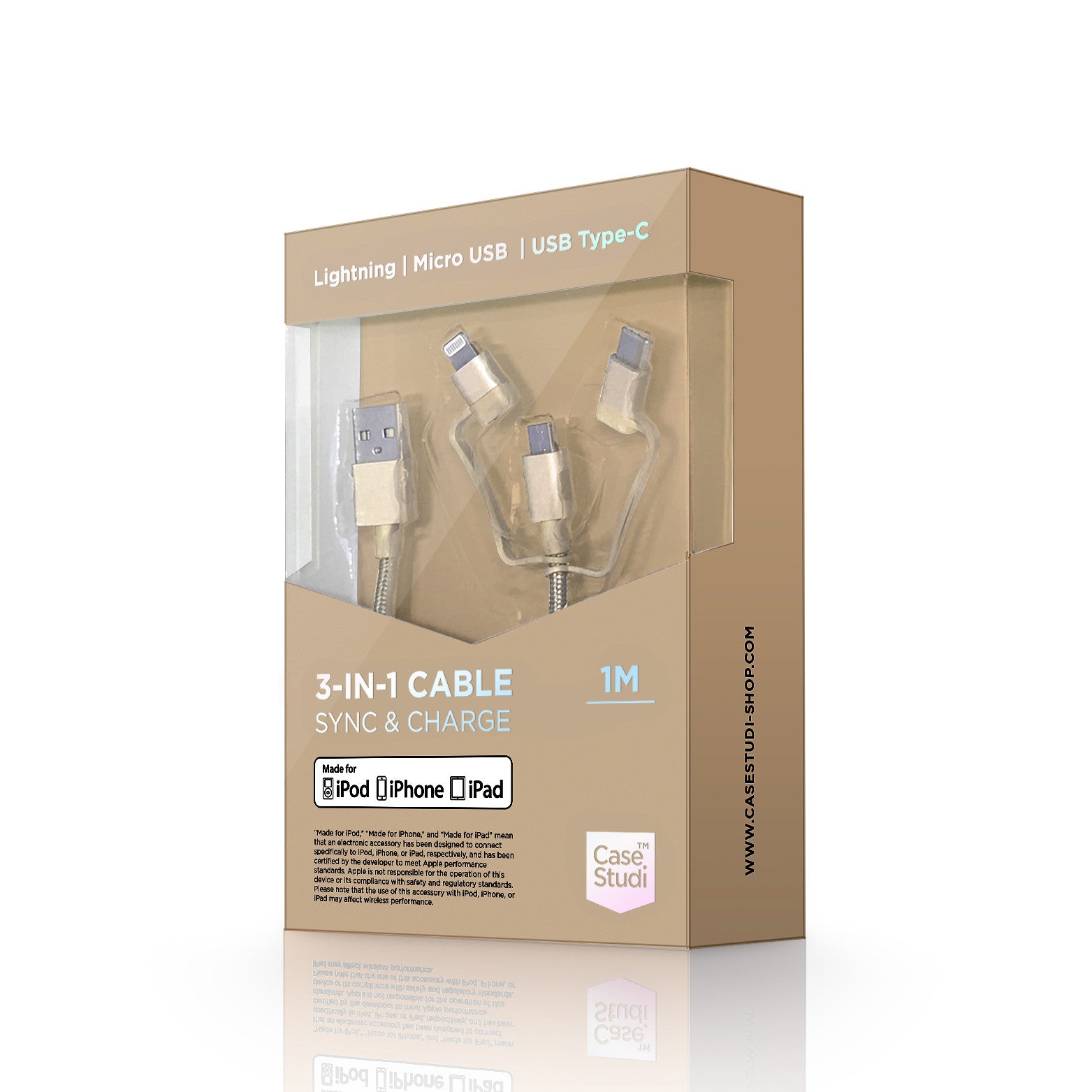 3-in-1 cable (Lightning, Type-C, Micro USB): Gold 1M
