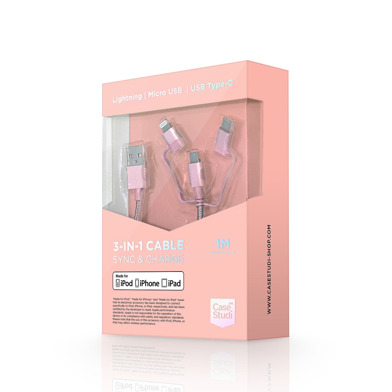 3-in-1 cable (Lightning, Type-C, Micro USB): Rose 1M
